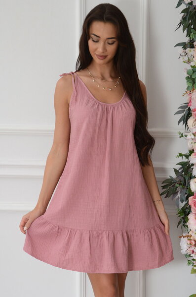 Mušelínové ružové šaty Berenice